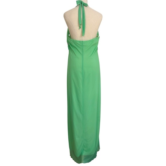 90s y2k green fairy mermaid dress 2X beaded ruffle mesh asymmetric prom formal - Picture 3 of 11
